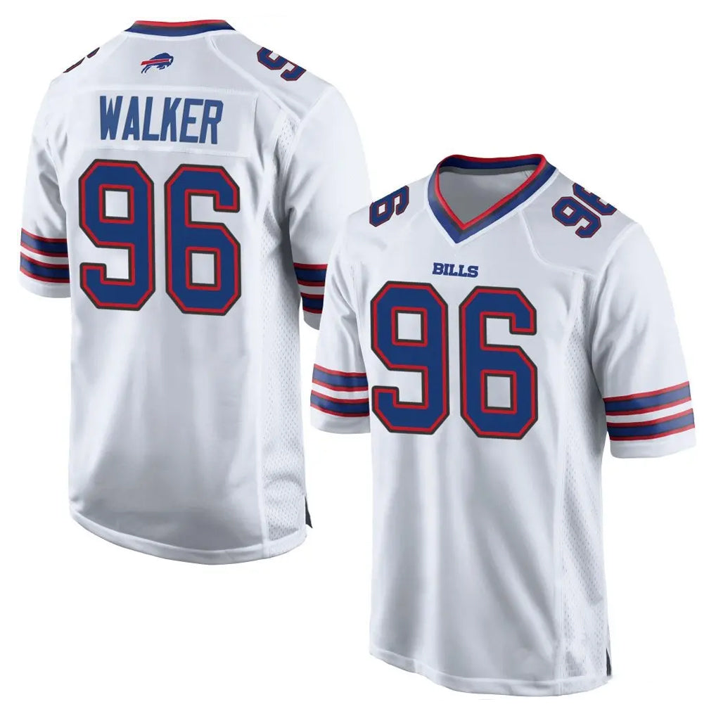 B.Bills #96 Deone Walker Player White Home Game Ddoa Stitched Jerseys