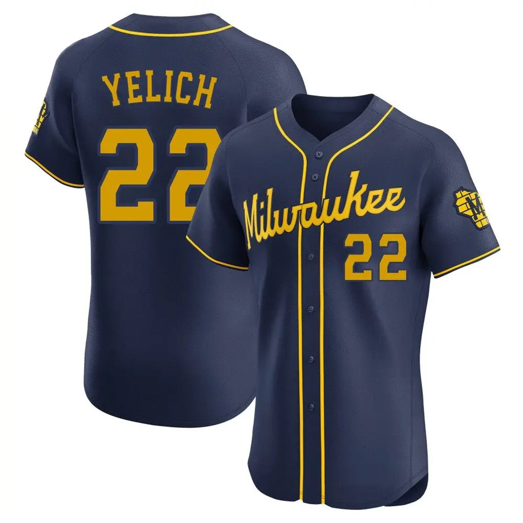 M.Brewers #22 Christian Yelich Player Navy Home Limited Elite Ddoa Stitched Jerseys