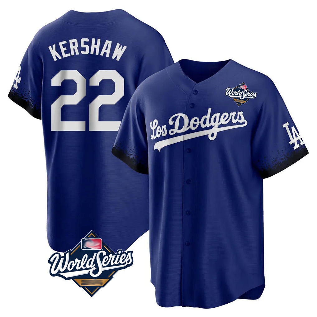 LA.Dodgers #22 Clayton Kershaw Player Royal World Series City Connect Home Game Ddoa Stitched Jerseys