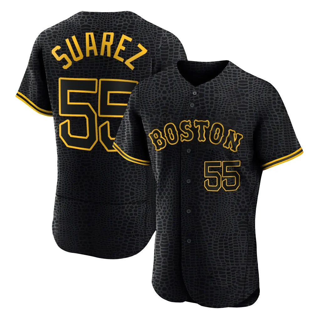 B.Red Sox #55 Ranger Su¨¢rez Player Black Snake Skin City Limited Elite Home Ddoa Stitched Jerseys