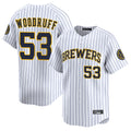 M.Brewers #53 Brandon Woodruff Player White Stripes Home Limited Ddoa Stitched Jerseys
