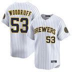 M.Brewers #53 Brandon Woodruff Player White Stripes Home Limited Ddoa Stitched Jerseys