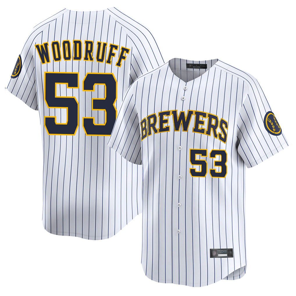 M.Brewers #53 Brandon Woodruff Player White Stripes Home Limited Ddoa Stitched Jerseys