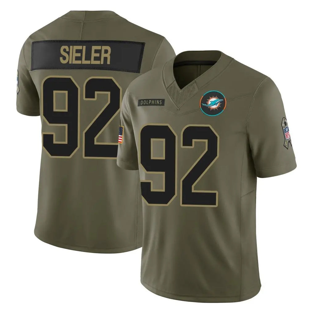 M.Dolphins #92 Zach Sieler Player Olive 2025 Salute To Service Limited Game Ddoa Stitched Jerseys