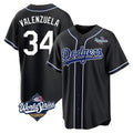 LA.Dodgers #34 Fernando Valenzuela Player Black World Series Carbon Limited Home Ddoa Stitched Jerseys