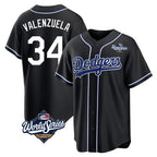 LA.Dodgers #34 Fernando Valenzuela Player Black World Series Carbon Limited Home Ddoa Stitched Jerseys
