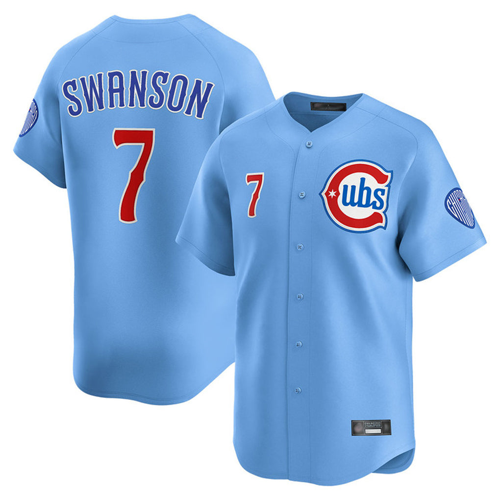 C.Cubs #7 Dansby Swanson Player Light Blue Limited Home Ddoa Stitched Jerseys