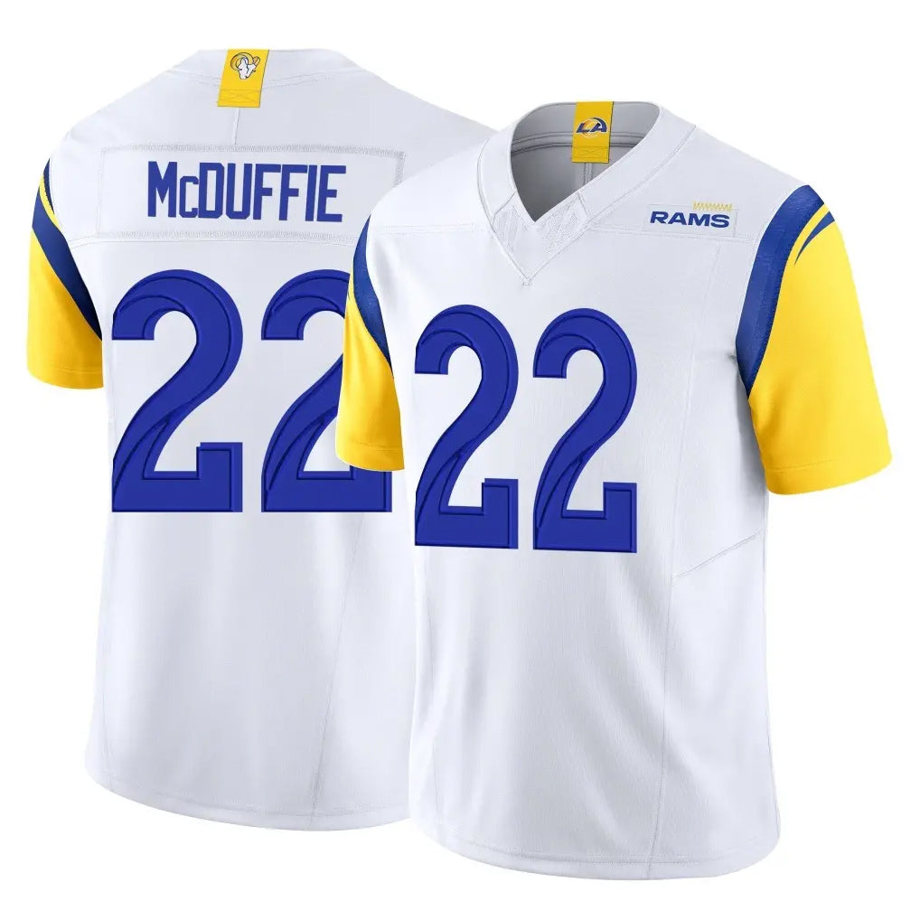LA.Rams #22 Trent McDuffie Player White Limited Vapor F.U.S.E. Home Game Ddoa Stitched Jerseys