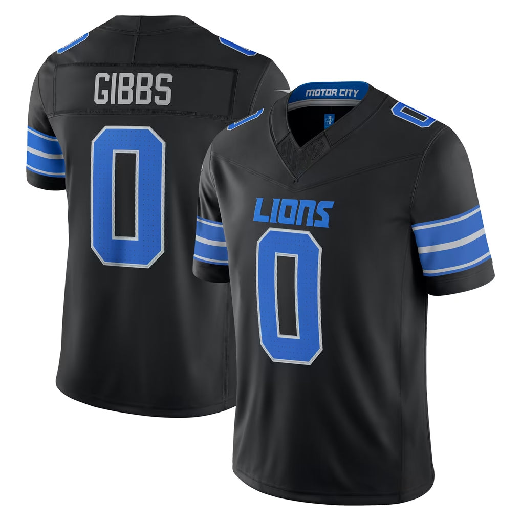 D.Lions #0 Jahmyr Gibbs Player Black Vapor F.U.S.E. Limited Game Home Ddoa Stitched Jerseys