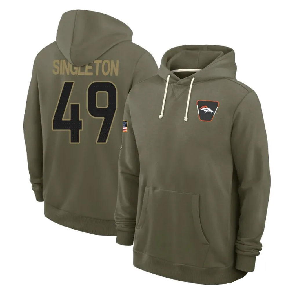 D.Broncos #49 Alex Singleton Player Olive Salute to Service Pullover Hoodies Limited Ddoa Stitched Jerseys