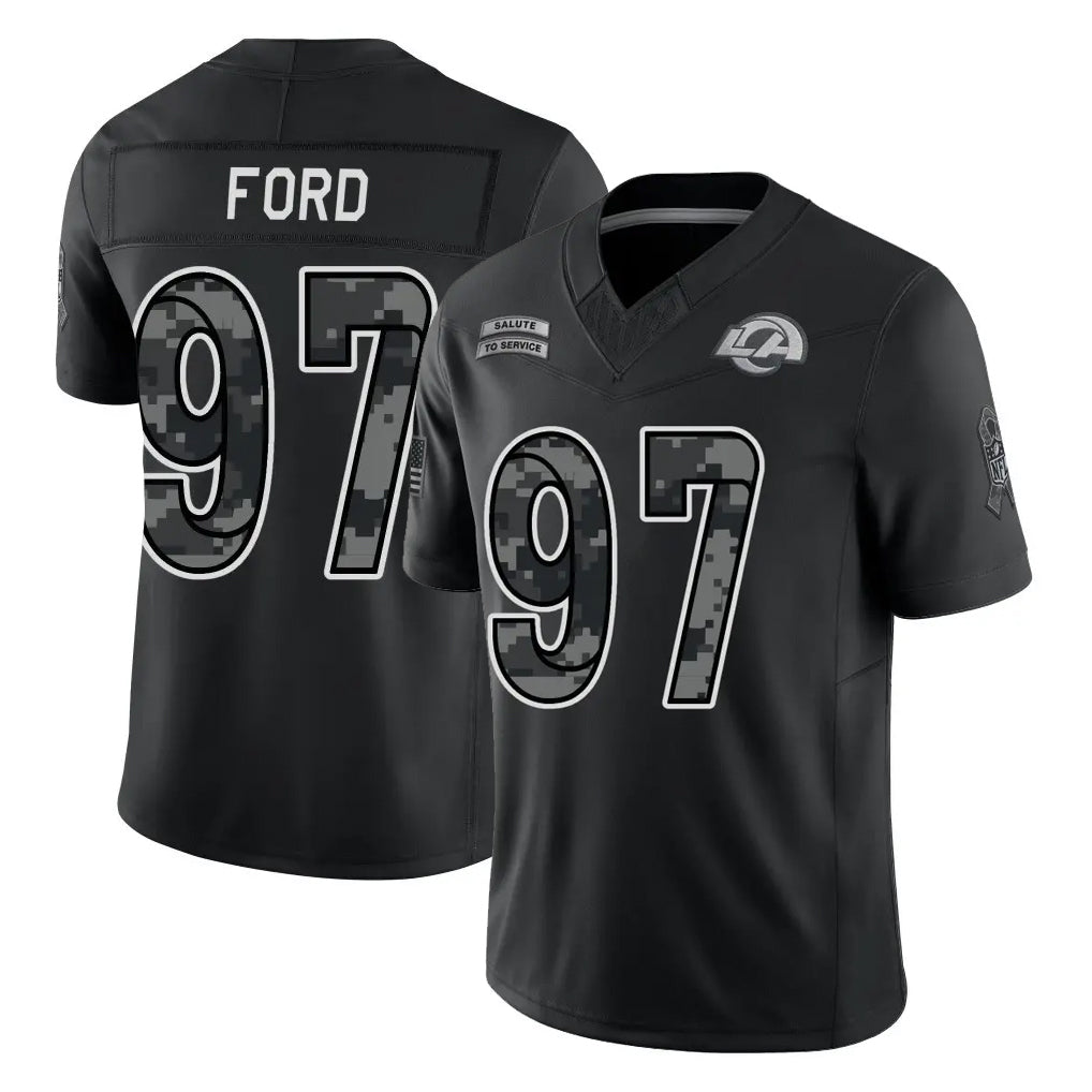 LA.Rams #97 Poona Ford Player Black Limited 2026 Salute to Service Home Game Ddoa Stitched Jerseys