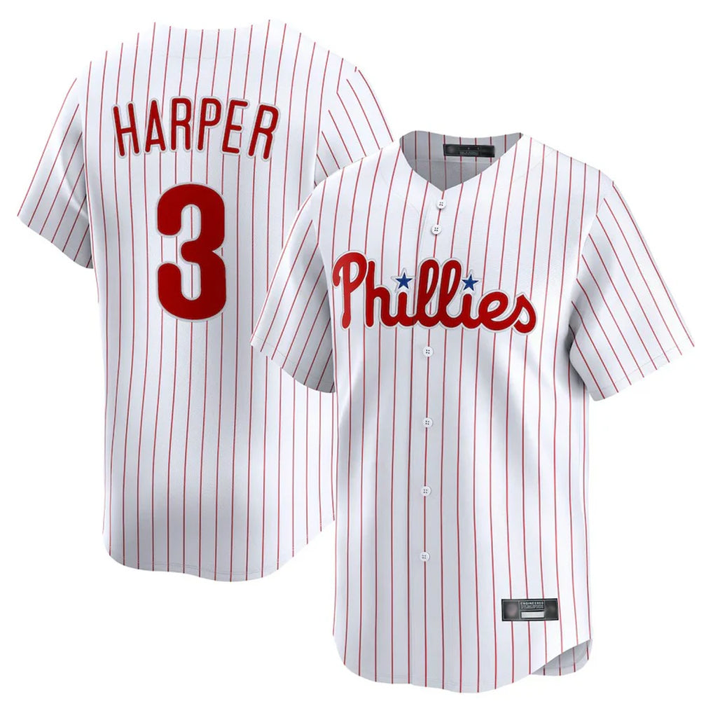 P.Phillies #3 Bryce Harper Player White Home Limited Ddoa Stitched Jerseys