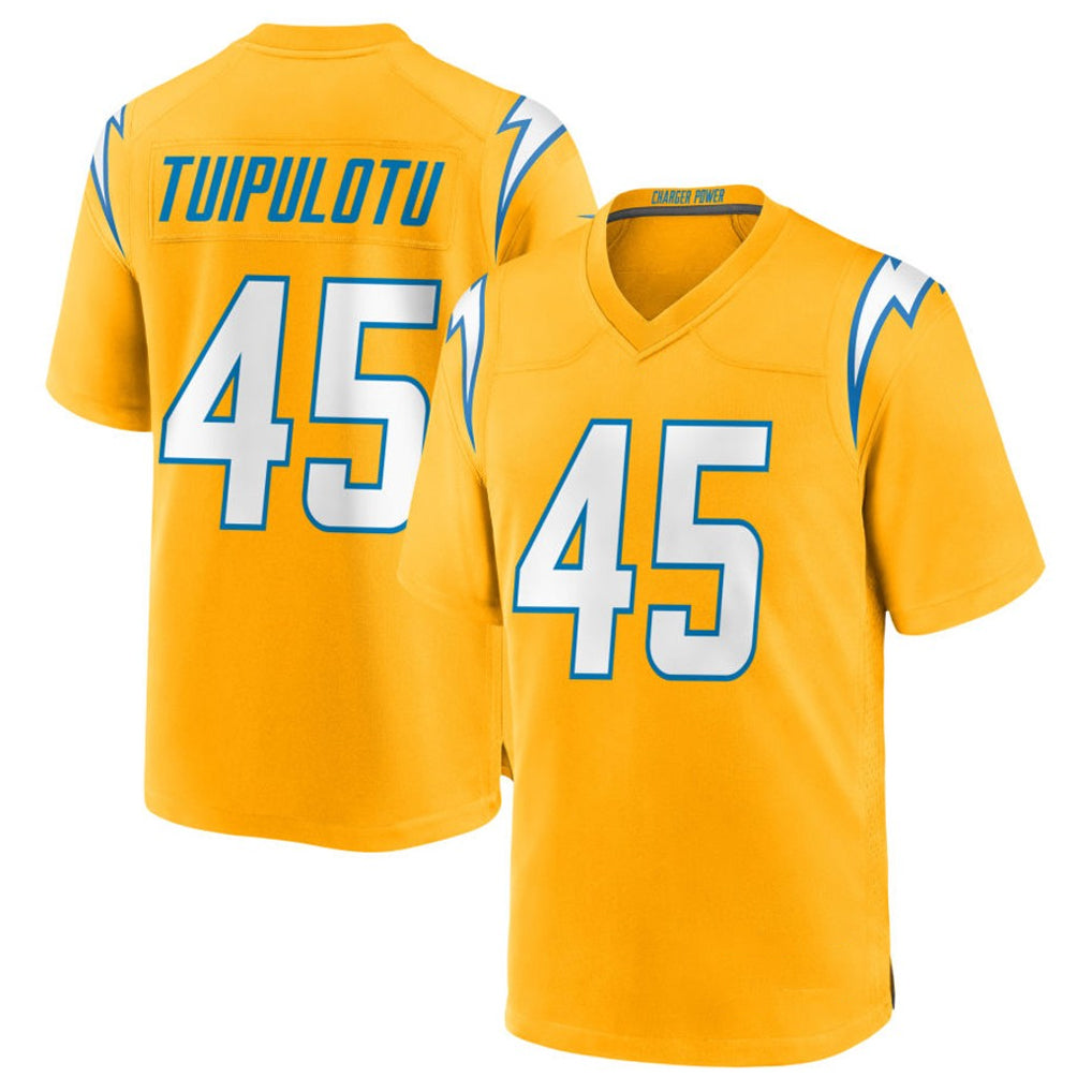 LA.Chargers #45 Tuli Tuipulotu Player Gold Home Game Ddoa Stitched Jerseys