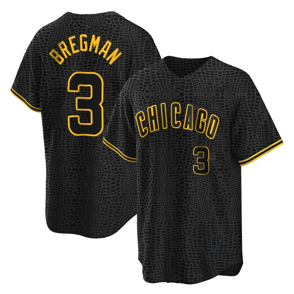 C.Cubs #3 Alex Bregman Player Black Snake Skin City Game Ddoa Stitched Jerseys