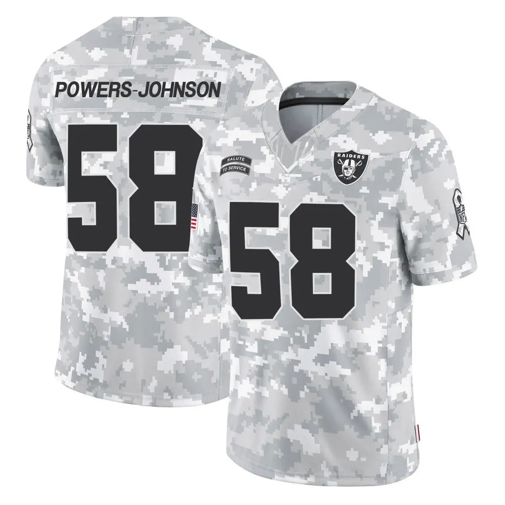 LV.Raiders #58 Jackson Powers-Johnson Player Arctic Camo Salute To Service Limited Game Ddoa Stitched Jerseys