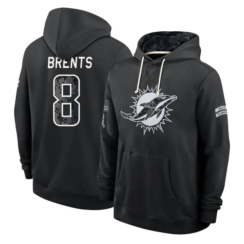 M.Dolphins #8 JuJu Brents Player 2026 Black Logo Pullover Hoodies Limited Game Ddoa Stitched Jerseys