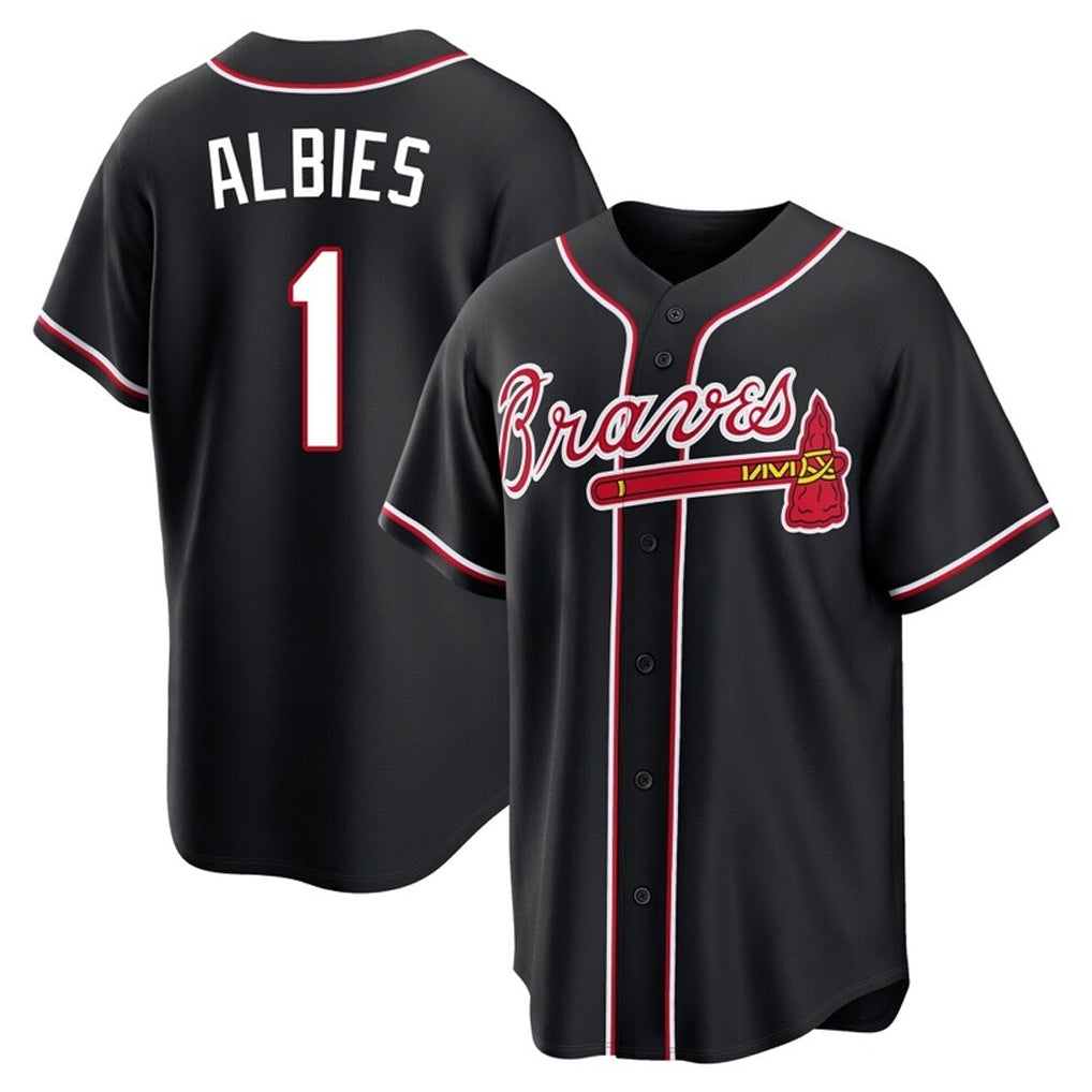 A.Braves #1 Ozzie Albies Player Black Fashion Out Game Ddoa Stitched Jerseys