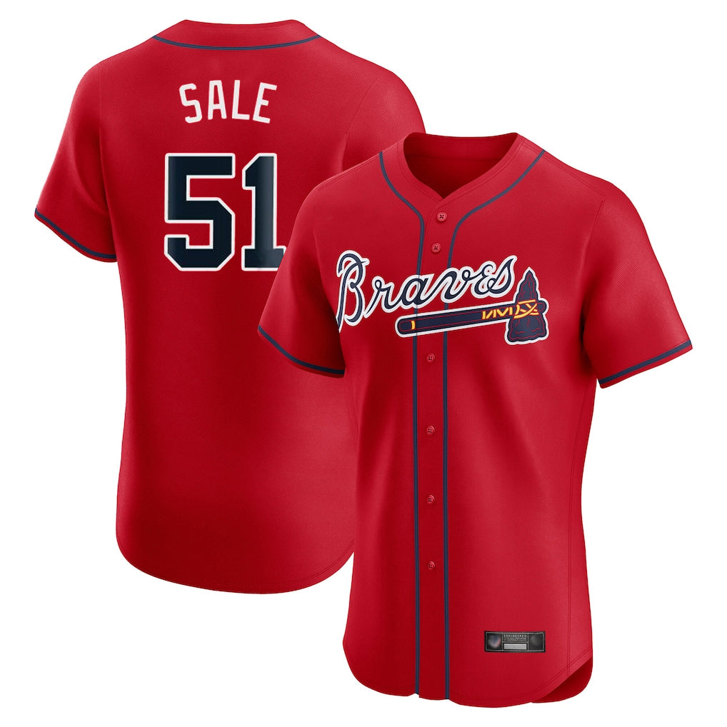 A.Braves #51 Chris Sale Player Red Limited Elite Home Game Ddoa Stitched Jerseys