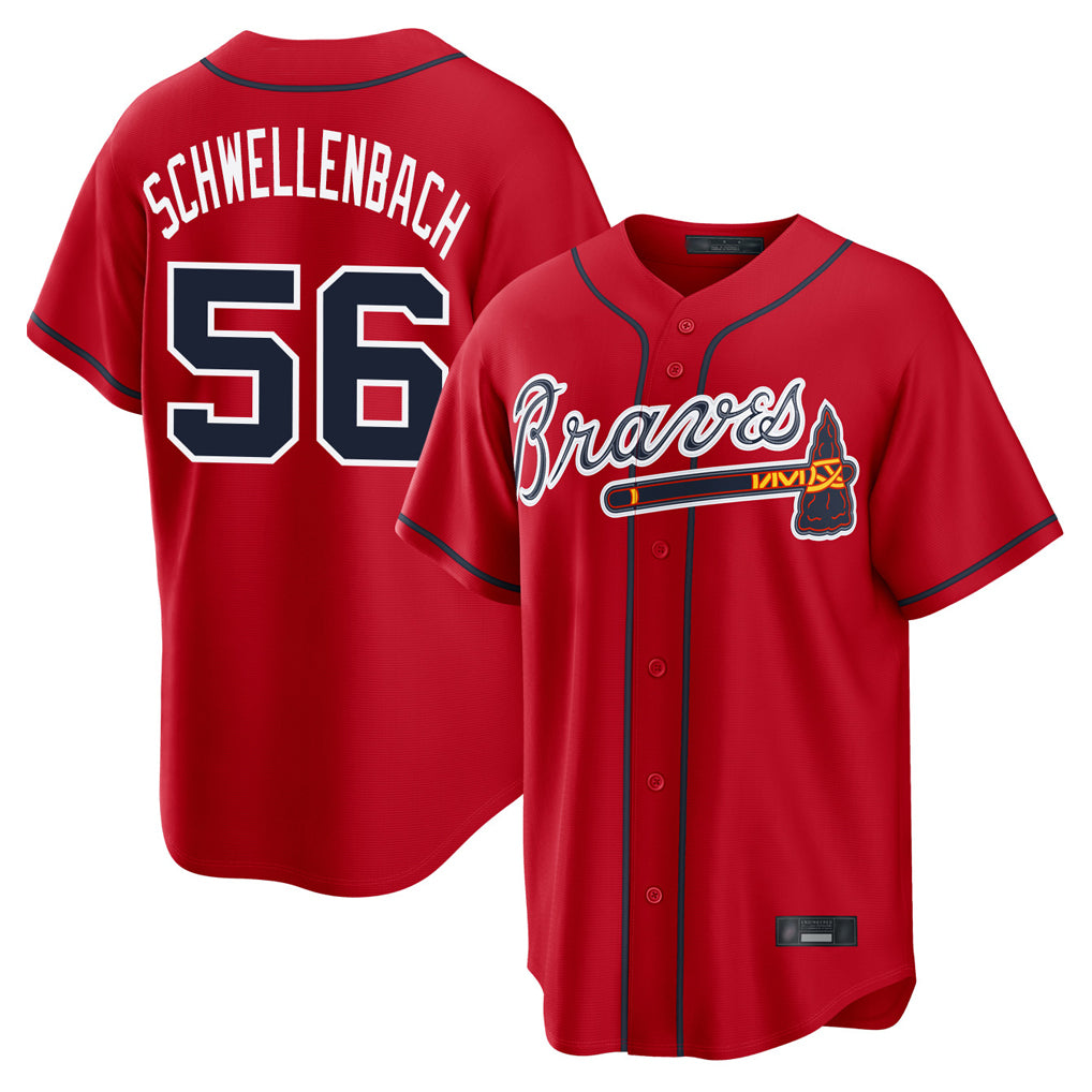 A.Braves #56 Spencer Schwellenbach Player Red Home Game Ddoa Stitched Jerseys