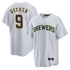 M.Brewers #9 Bob Uecker Player White Stripes Home Game Ddoa Stitched Jerseys