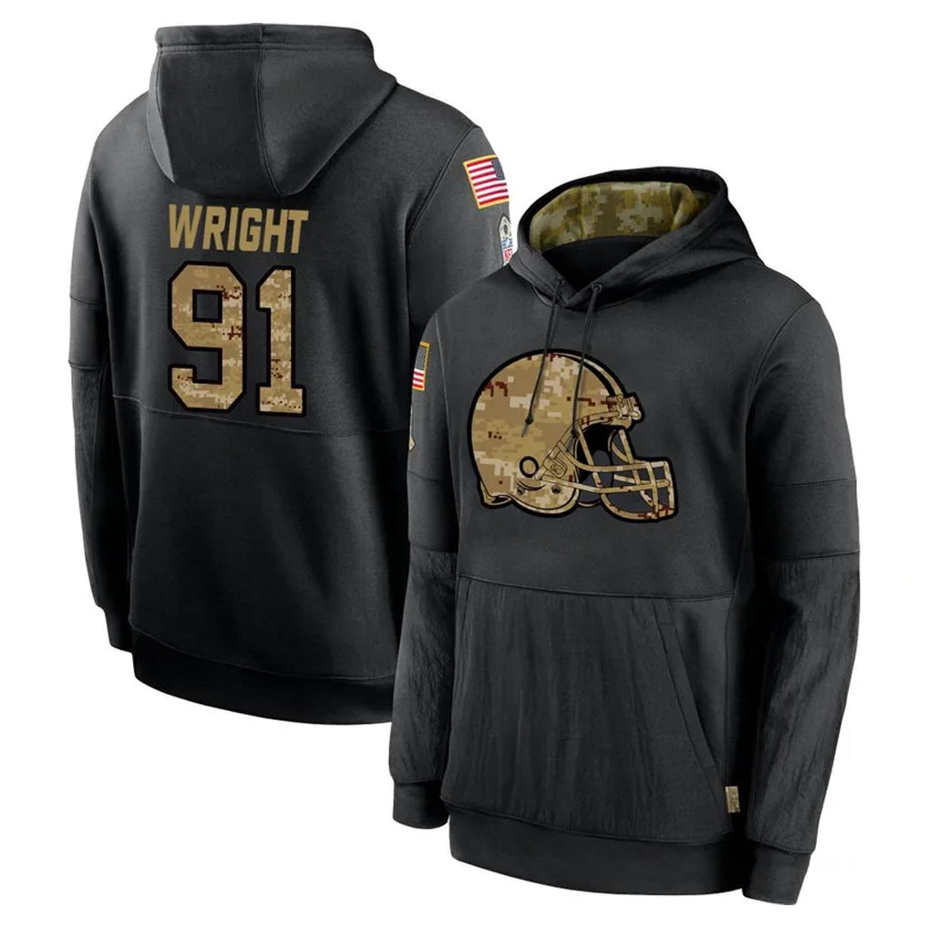 C.Browns #91 Alex Wright Player Black Salute to Service Pullover Hoodies Limited Ddoa Stitched Jerseys
