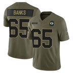 GB.Packers #65 Aaron Banks Player Olive 2025 Salute To Service Limited Home Game Ddoa Stitched Jerseys