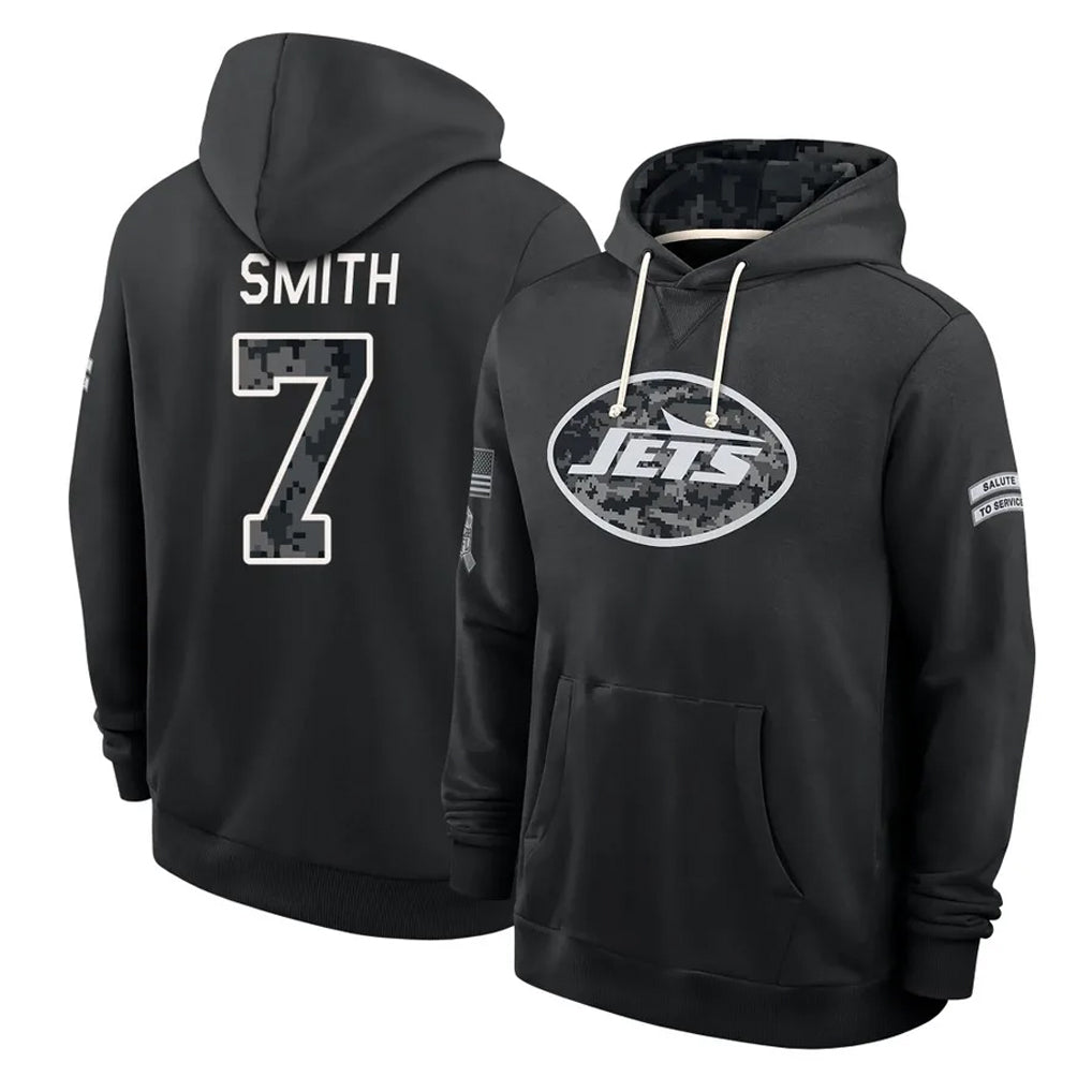 NY.Jets #7 Geno Smith Player 2026 Black Logo Pullover Hoodies Limited Game Ddoa Stitched Jerseys