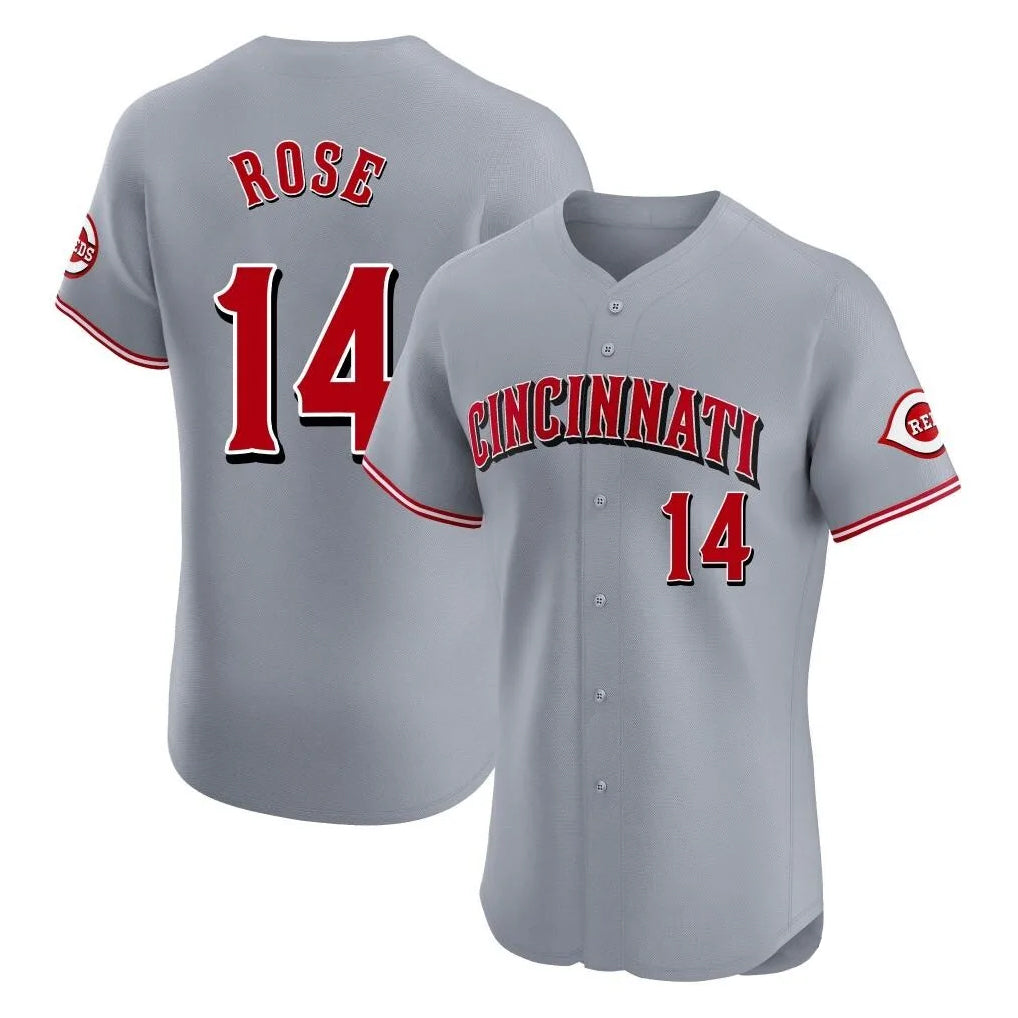 C.Reds #14 Pete Rose Player Gray Limited Elite Home Ddoa Stitched Jerseys