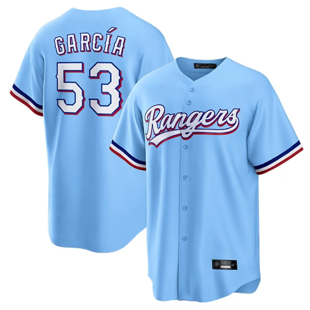 T.Rangers #53 Adolis Garcia Player Light Blue Home Game Ddoa Stitched Jerseys