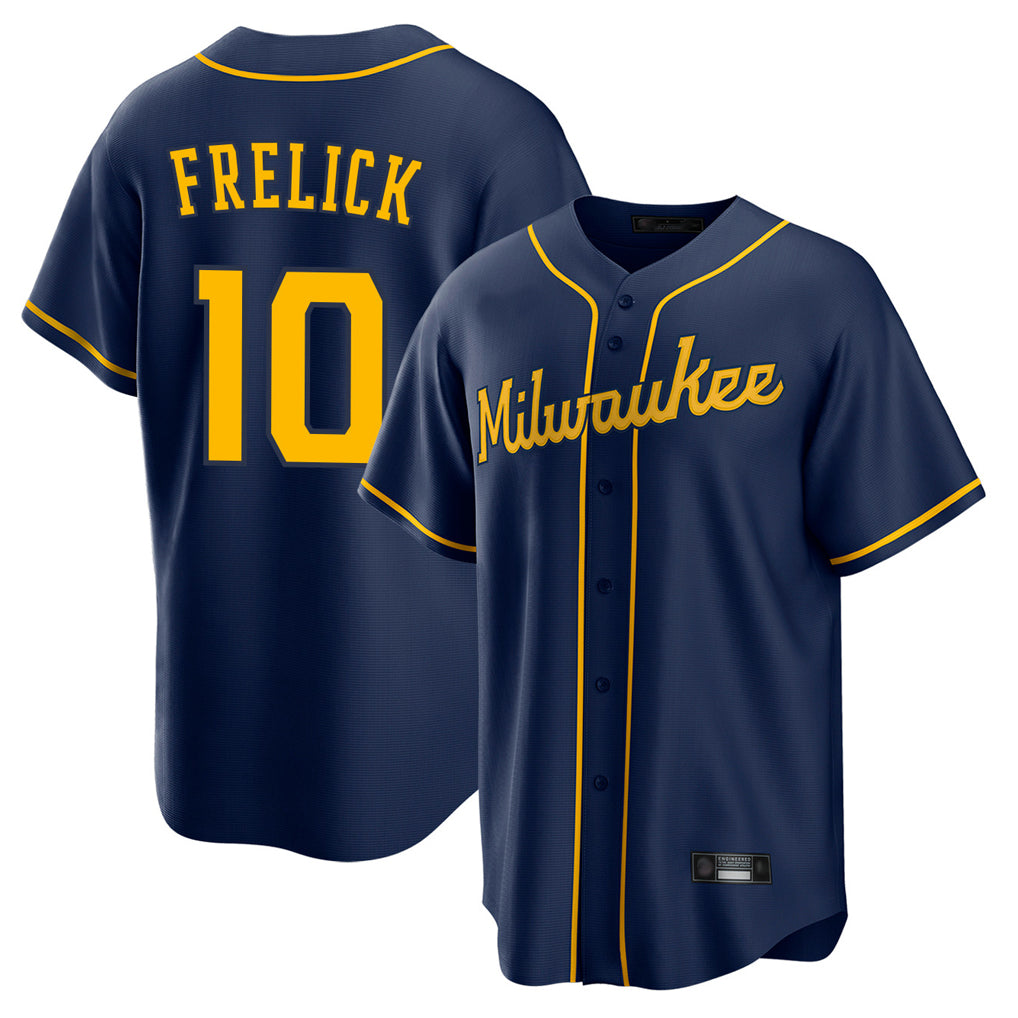M.Brewers #10 Sal Frelick Player Navy Home Game Ddoa Stitched Jerseys