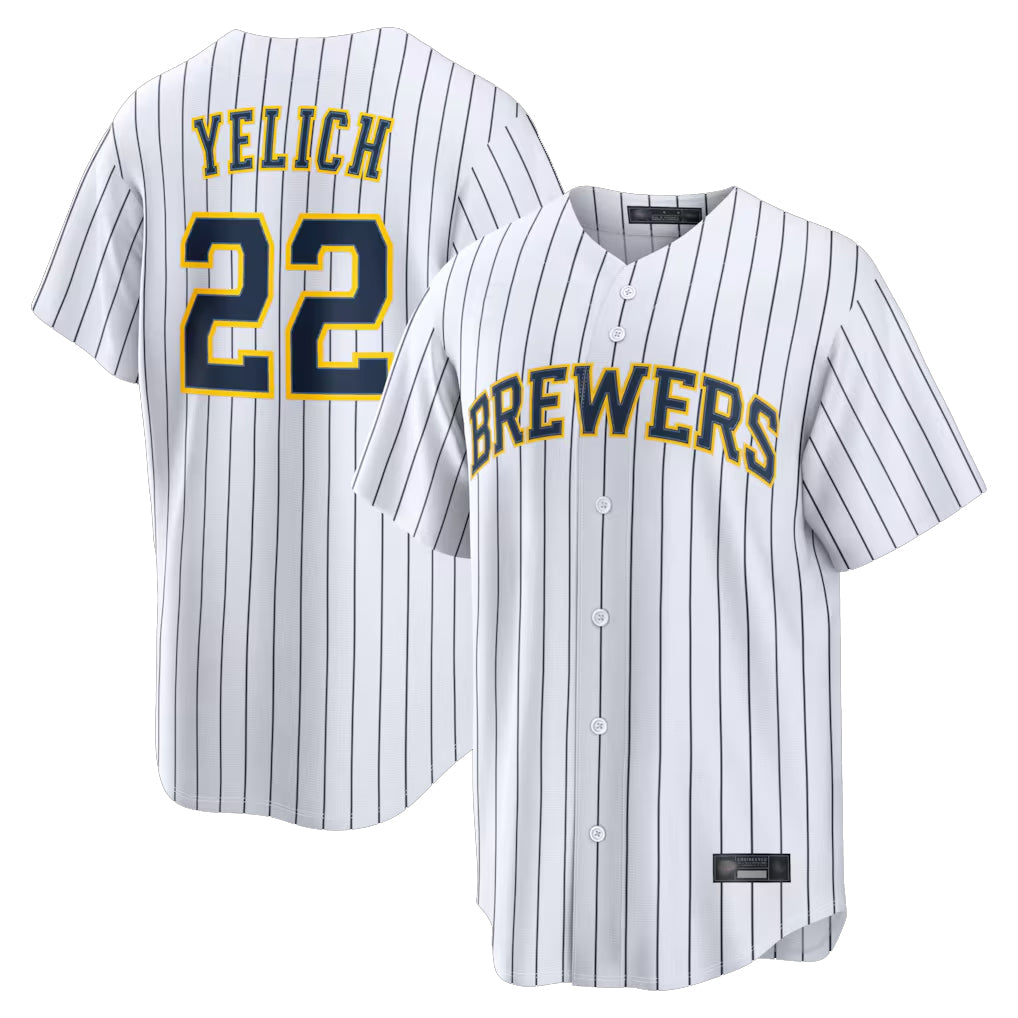 M.Brewers #22 Christian Yelich Player White Stripes Home Limited Ddoa Stitched Jerseys