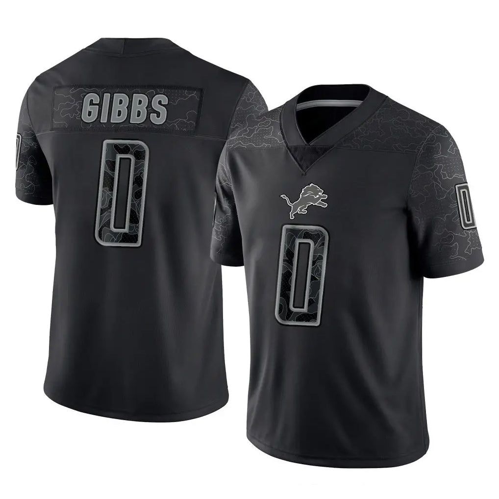 D.Lions #0 Jahmyr Gibbs Player Black Reflective Limited Home Game Ddoa Stitched Jerseys
