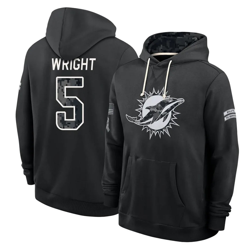 M.Dolphins #5 Jaylen Wright Player 2026 Black Logo Pullover Hoodies Limited Game Ddoa Stitched Jerseys