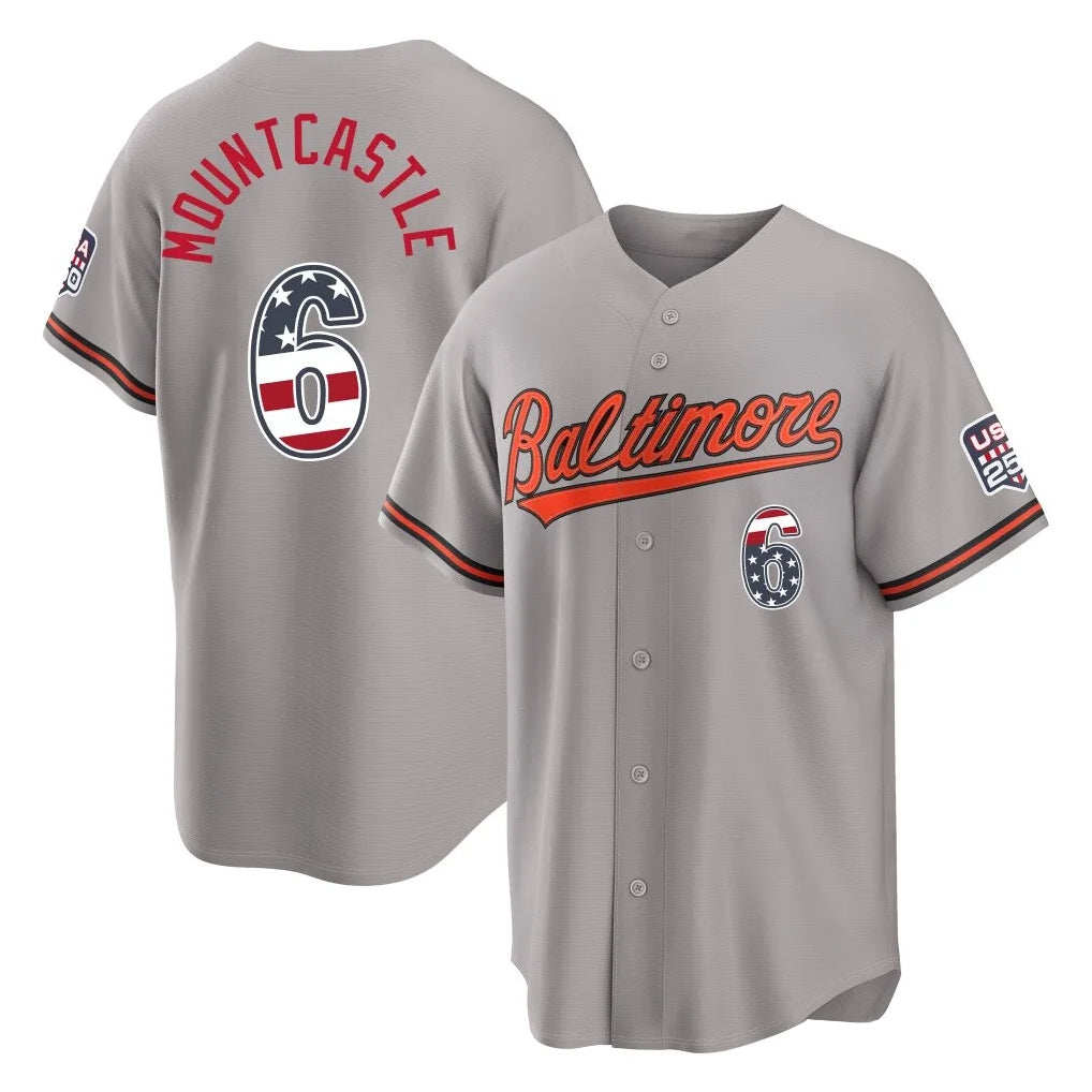B.Orioles #6 Ryan Mountcastle Player Gray USA 250 Fourth of July Home Game Ddoa Stitched Jerseys