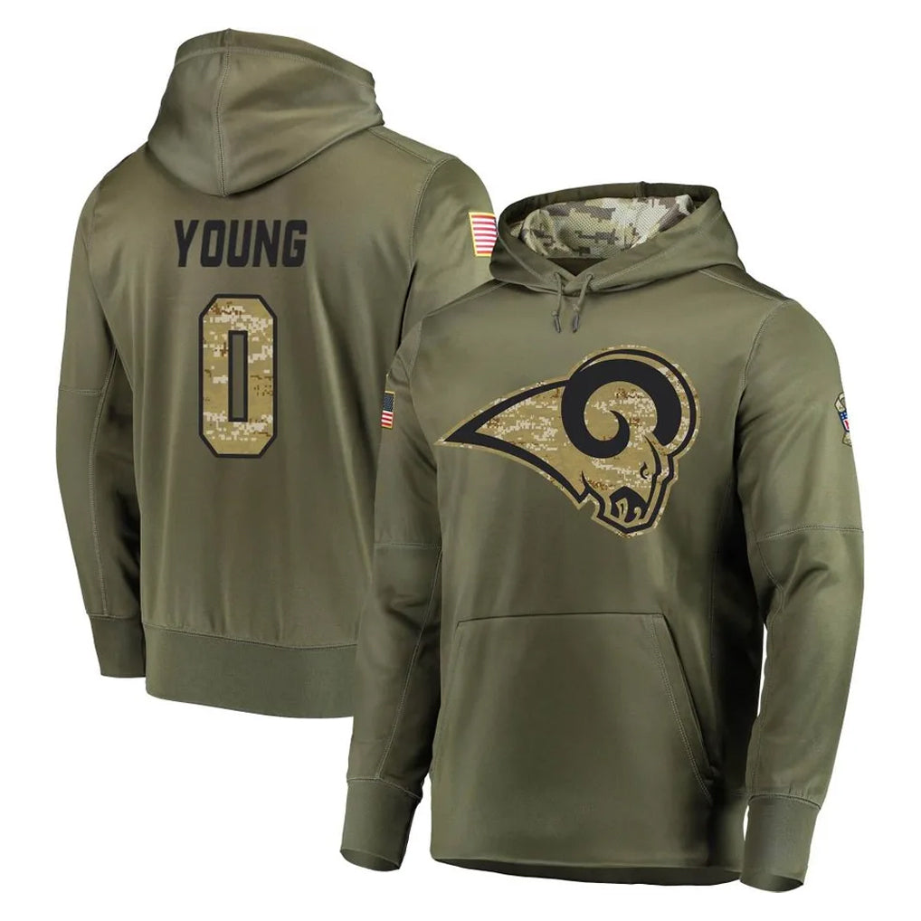 LA.Rams #0 Byron Young Player Olive Salute to Service Pullover Hoodies Home Game Ddoa Stitched Jerseys