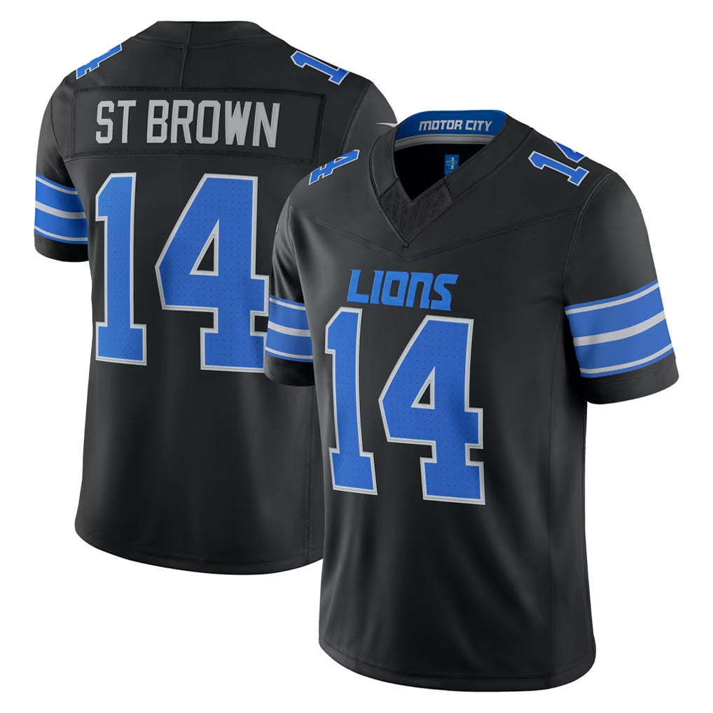 D.Lions #14 Amon-Ra St. Brown Player Black Vapor F.U.S.E. Limited Game Home Ddoa Stitched Jerseys