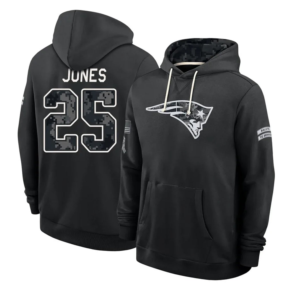NE.Patriots #25 Marcus Jones Player 2026 Black Logo Pullover Hoodies Limited Game Ddoa Stitched Jerseys