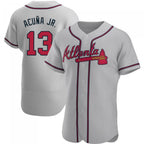 A.Braves #13 Ronald Acuna Jr. Player Gray Road Elite Stitches Ddoa Stitched Jerseys