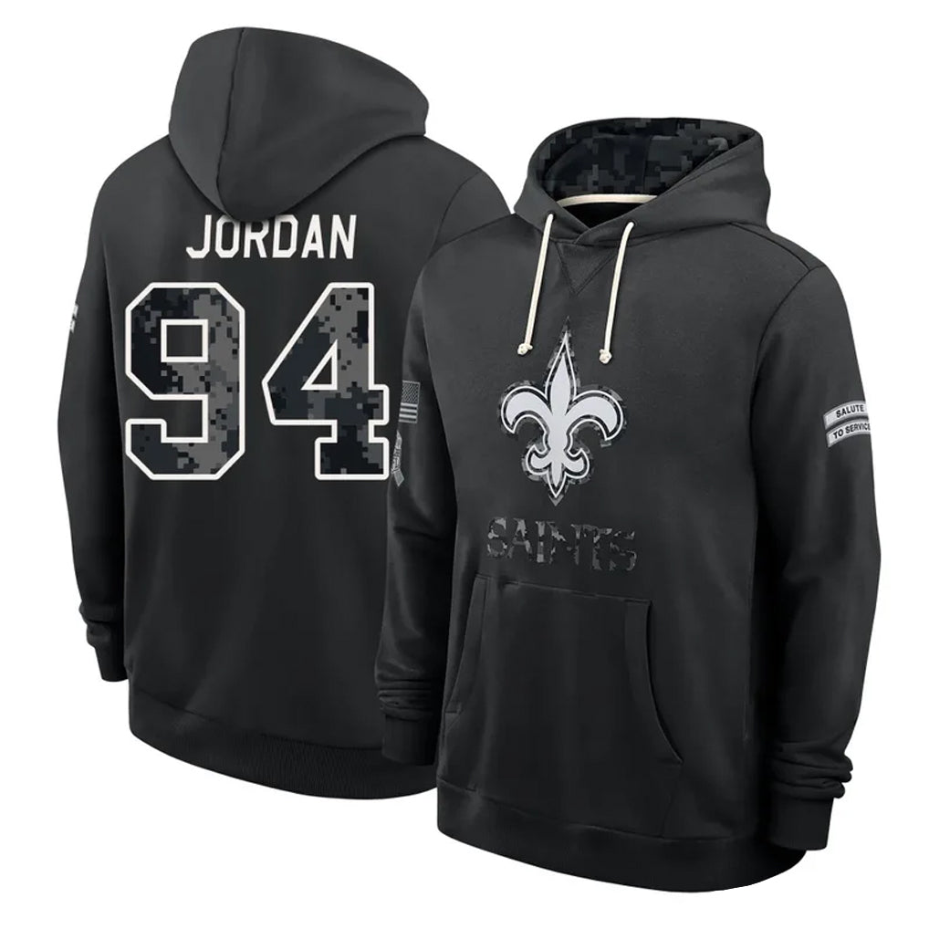 NO.Saints #94 Cameron Jordan Player 2026 Black Logo Pullover Hoodies Limited Game Ddoa Stitched Jerseys