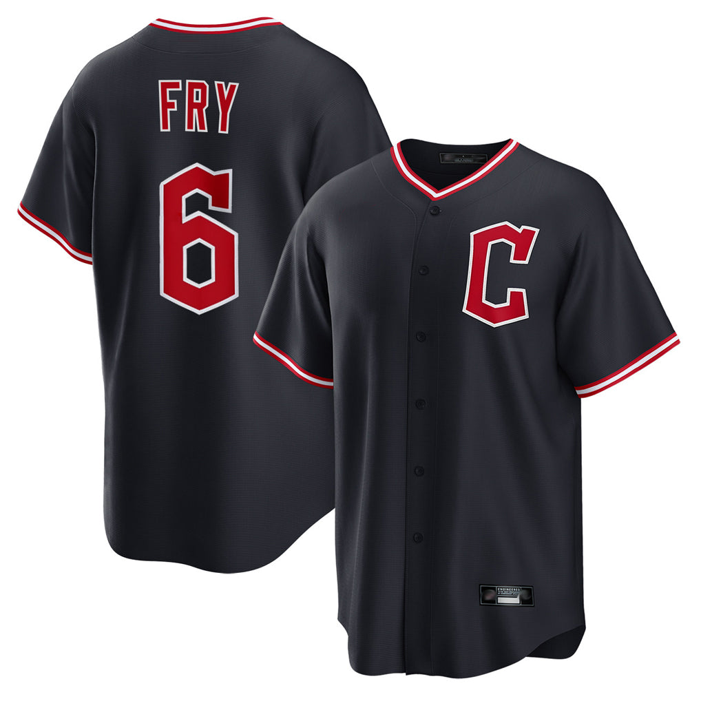 C.Guardians #6 David Fry Player Navy Home Game Ddoa Stitched Jerseys