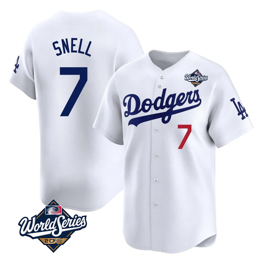 LA.Dodgers #7 Blake Snell Player White Game Limited World Series Home Ddoa Stitched Jerseys
