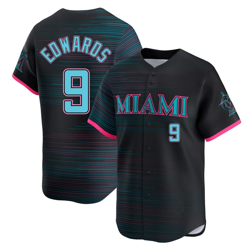 M.Marlins #9 Xavier Edwards Player Black City Connect Home Limited Ddoa Stitched Jerseys
