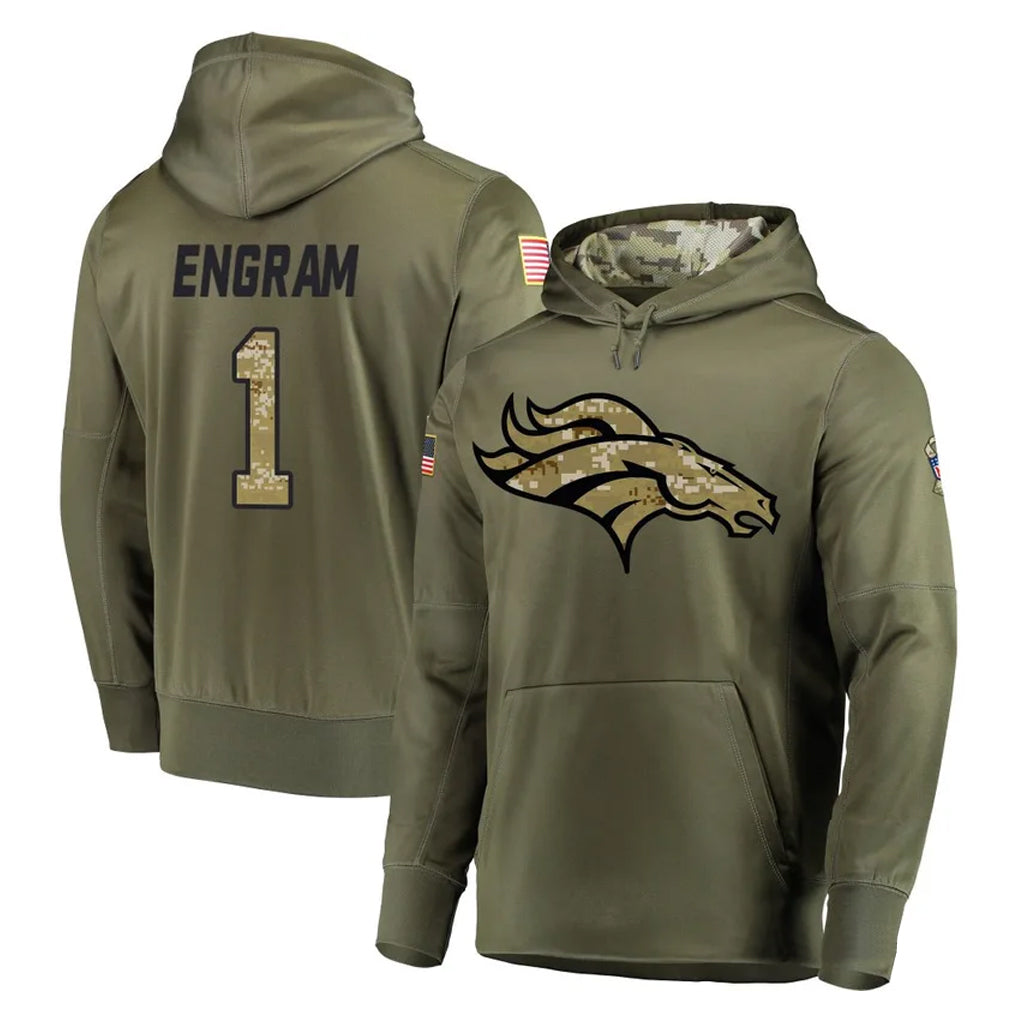 D.Broncos #1 Evan Engram Player Olive Salute to Service Pullover Hoodies Home Game Ddoa Stitched Jerseys