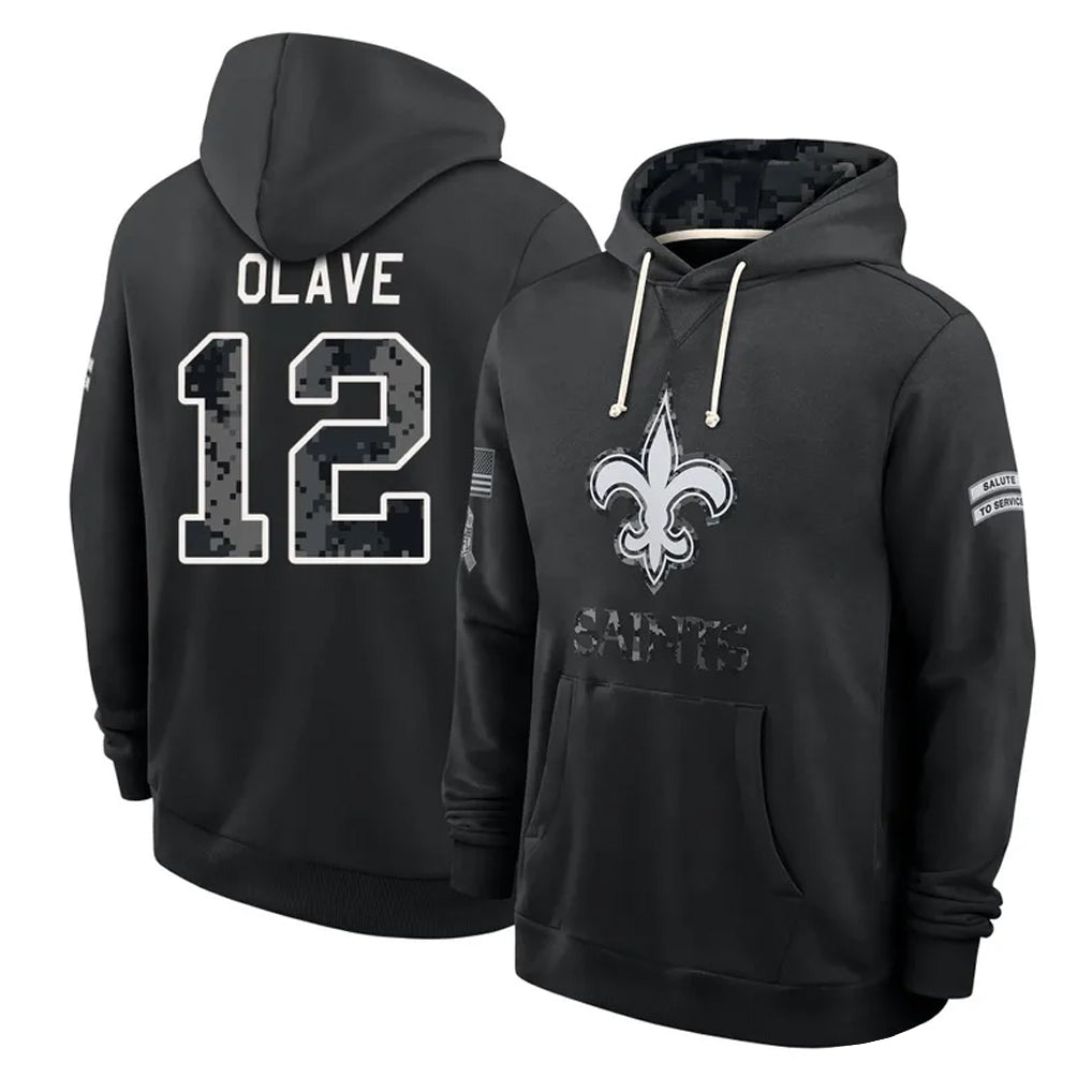 NO.Saints #12 Chris Olave Player 2026 Black Logo Pullover Hoodies Limited Game Ddoa Stitched Jerseys