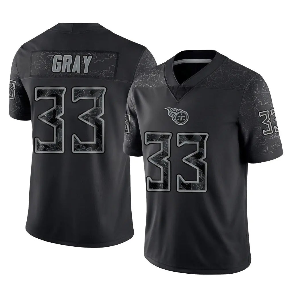 T.Titans #33 Cedric Gray Player Black Limited Reflective Home Game Ddoa Stitched Jerseys