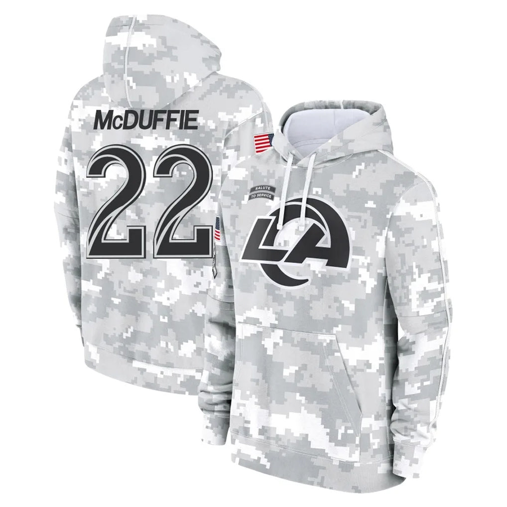 LA.Rams #22 Trent McDuffie Player Arctic Camo Salute to Service Hoodies Limited Game Ddoa Stitched Jerseys