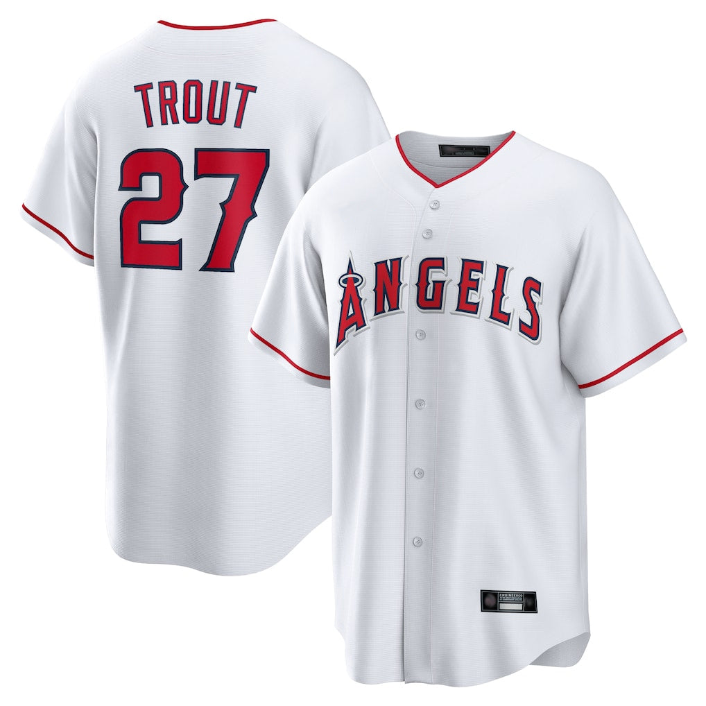 LA.Angels #27 Mike Trout Player White Home Game Ddoa Stitched Jerseys