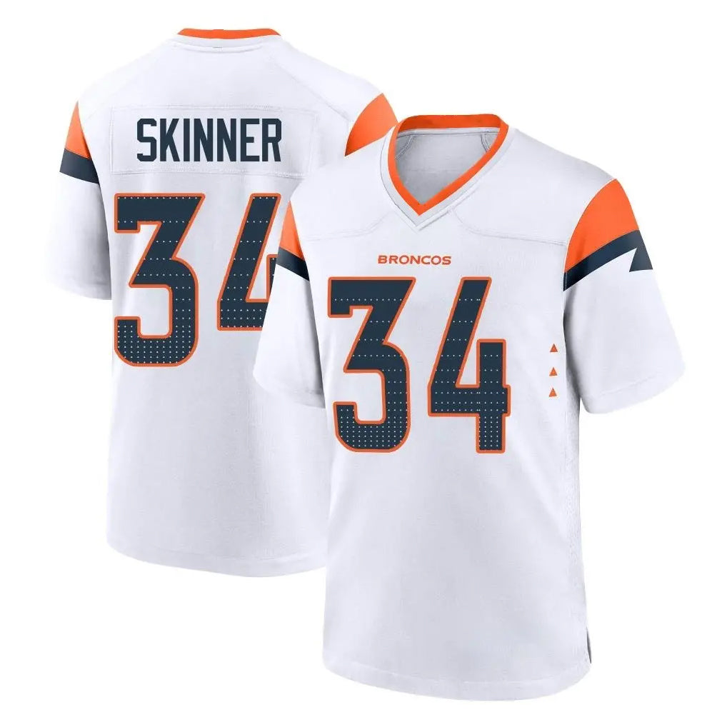 D.Broncos #34 JL Skinner Player White Home Game Ddoa Stitched Jerseys