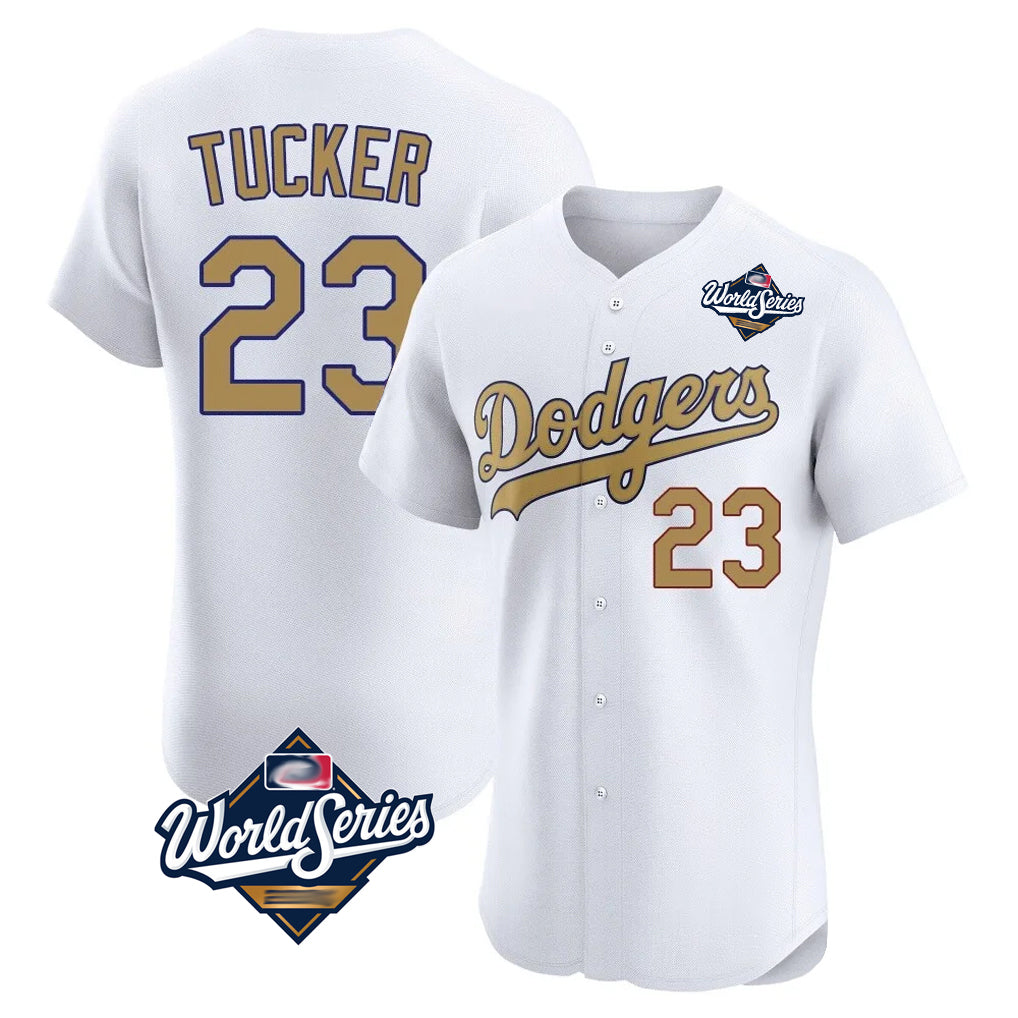 LA.Dodgers #23 Kyle Tucker Player Gold World Series Limited Elite Home Ddoa Stitched Jerseys