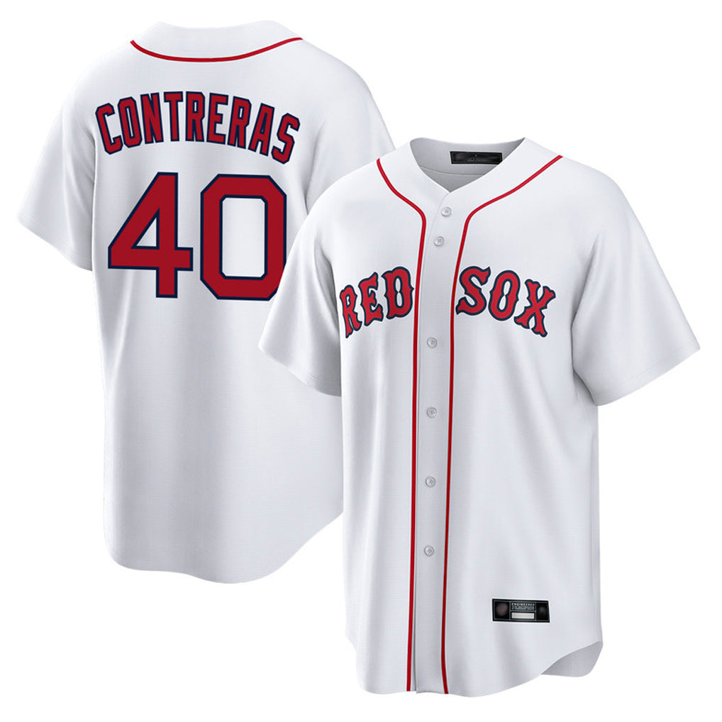 B.Red Sox #40 Willson Contreras Player White Home Game Ddoa Stitched Jerseys